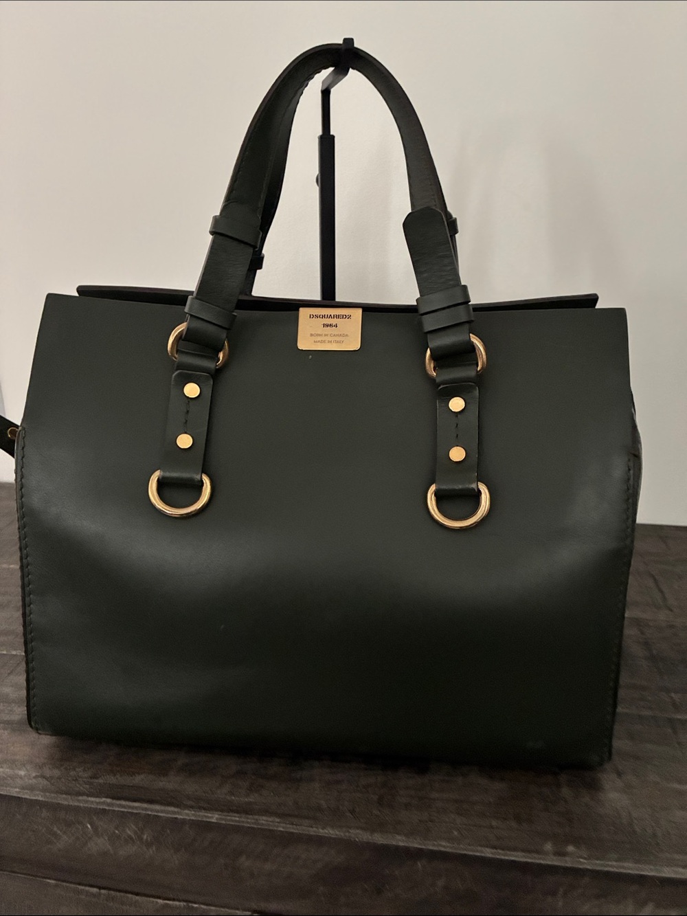 DSQUARED2 Black Leather Satchel with Gold Accents